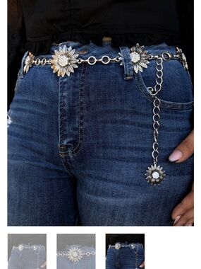 Silver Sunflower Chain Belt - Floral Link Waist Accessory